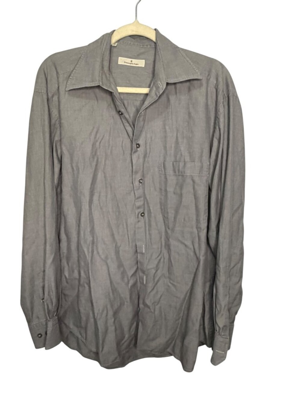 Ermenegildo Zegna Shirt Men's 41/16 Button Front Long Sleeves Gray